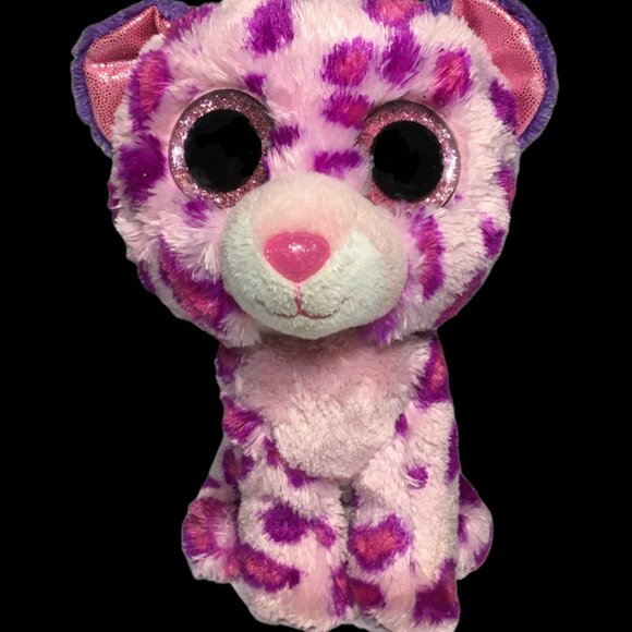 Ty Beanie Boo Glamour Leopard Cat Purple Plush Pink Glitter Eyes 6" (inch) - Picture 2 of 7